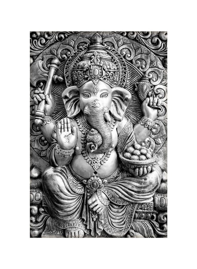 999Store 3D Print Latest Door Living room Bed Room Home Hall wall stickers Sheet roll 3d ganesha wallpapers for walls Silver Lord Ganesha Mural wallpaper for walls ( Vinyl Self Adhesive 24X36 Inches ) NonW2301002 - Image 2